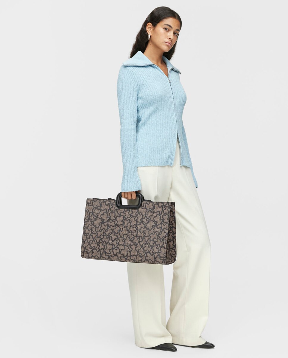 Mala Shopper Grande Estampada com Alça Dupla - Preto Preto-5