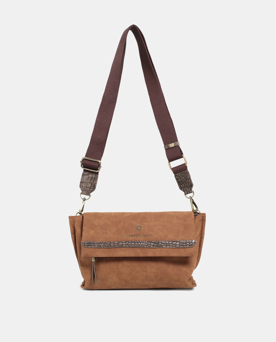 Mala a Tiracolo em PU, Camurça e Efeito Croco Camel-1