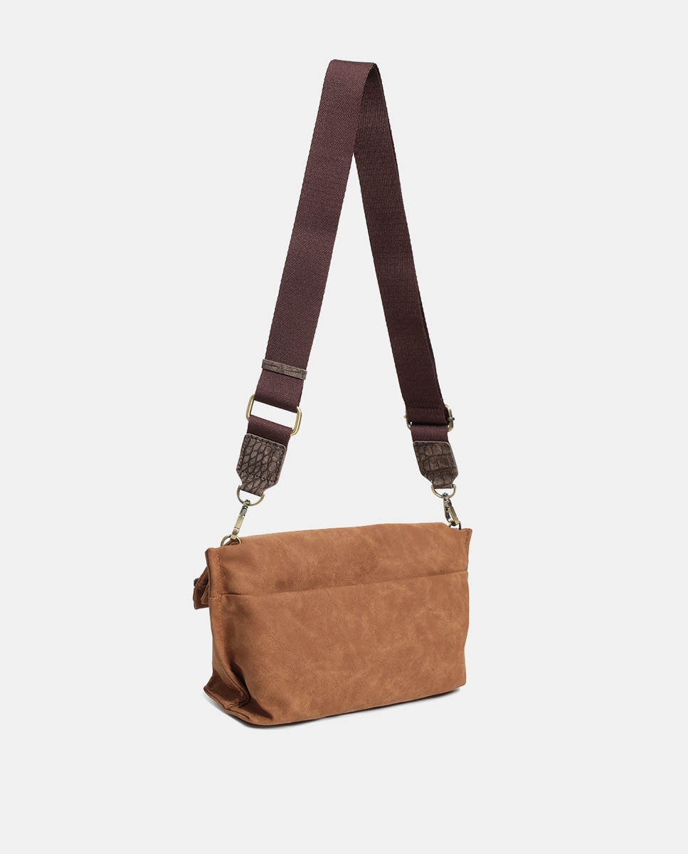 Mala a Tiracolo em PU, Camurça e Efeito Croco Camel-3