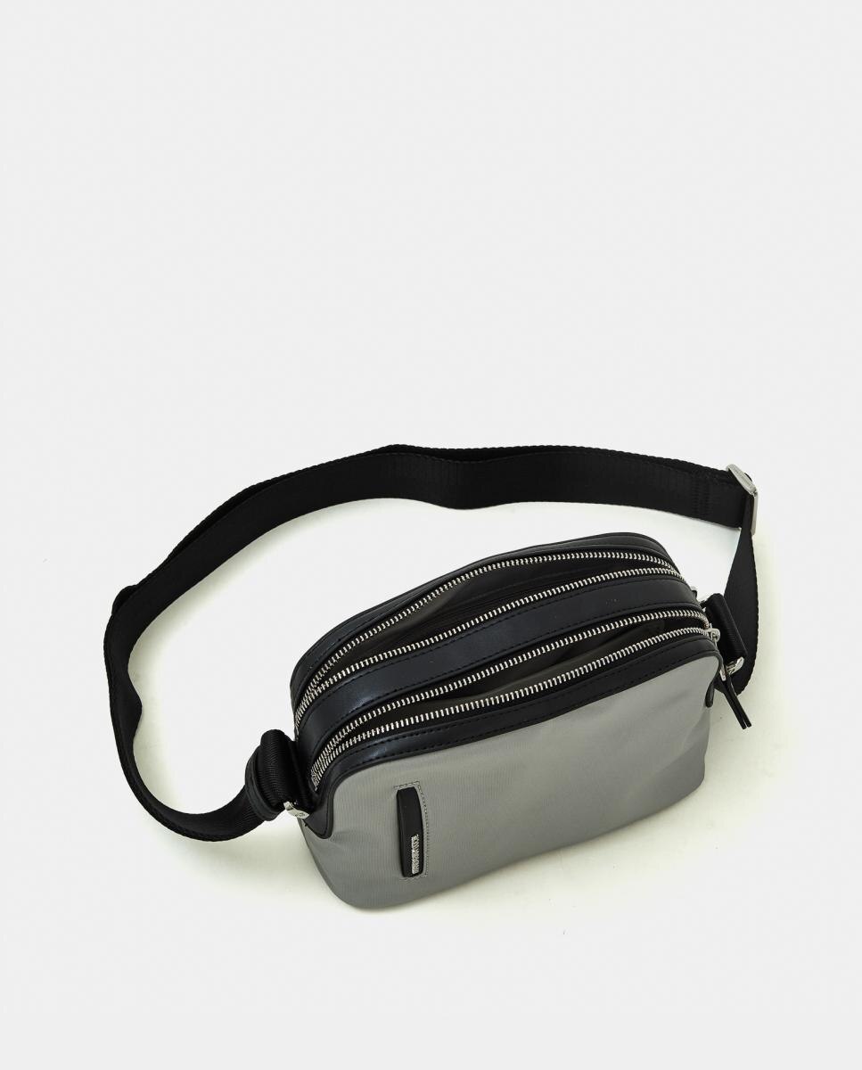 Mala a Tiracolo em Nylon com Fecho de Correr Duplo Cinzento-claro-4