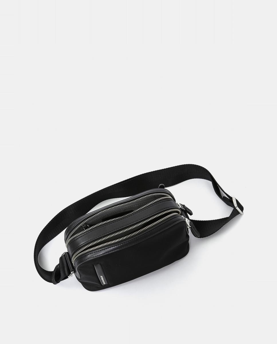 Mala a tiracolo pequena de nylon preta com fecho-éclair Preto-4