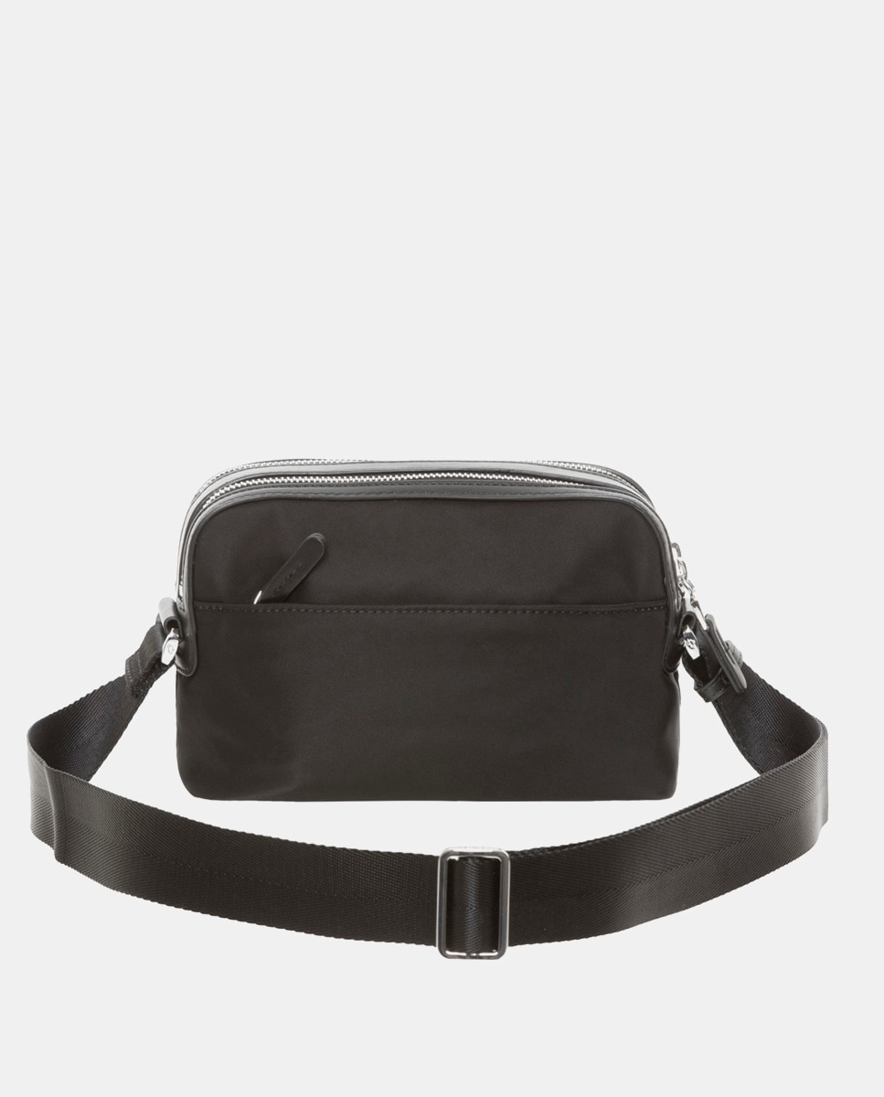 Mala a tiracolo pequena de nylon preta com fecho-éclair Preto-5