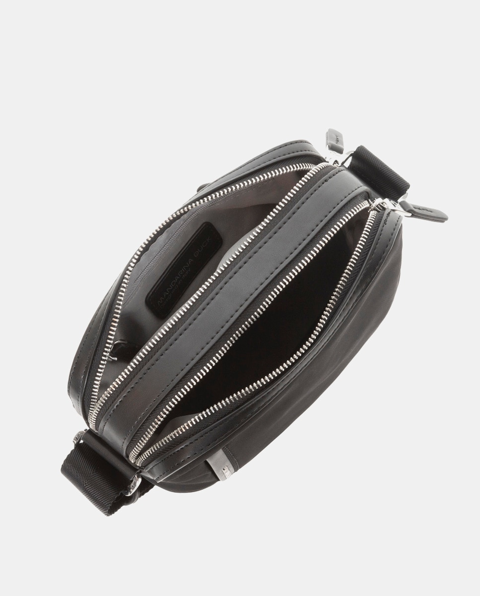 Mala a tiracolo pequena de nylon preta com fecho-éclair Preto-6