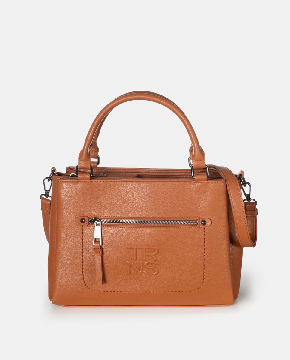 Bolso de mano con asa regulable extraíble y dos guanteras con broche magnéticos - Torrens - Marrón Marrón-1