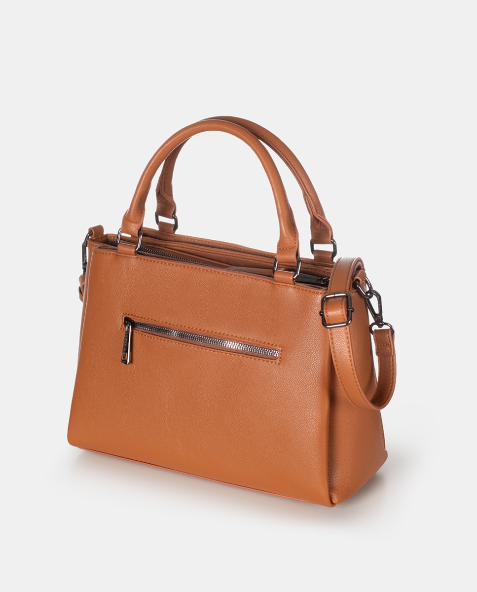 Bolso de mano con asa regulable extraíble y dos guanteras con broche magnéticos - Torrens - Marrón Marrón-2