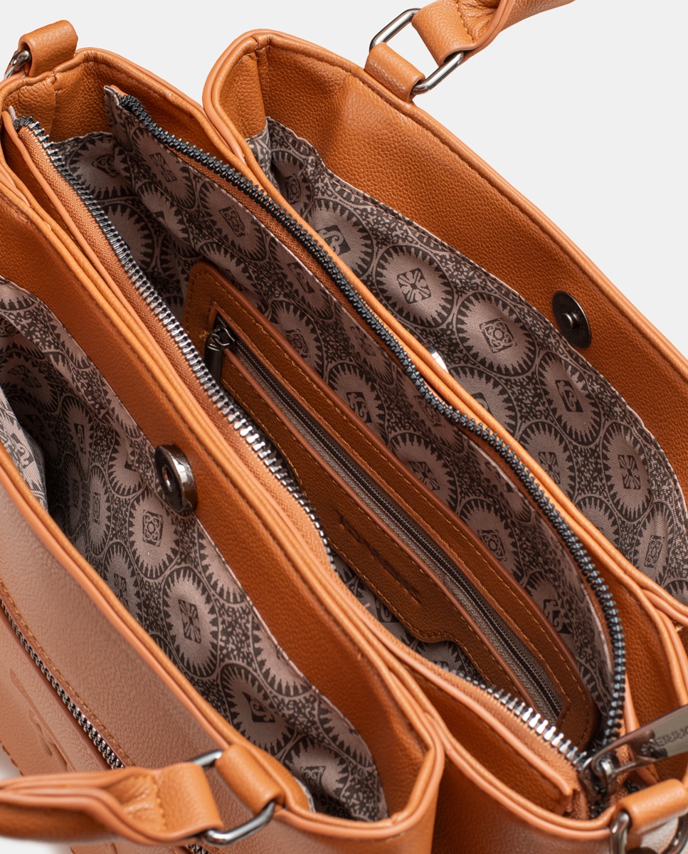 Bolso de mano con asa regulable extraíble y dos guanteras con broche magnéticos - Torrens - Marrón Marrón-3
