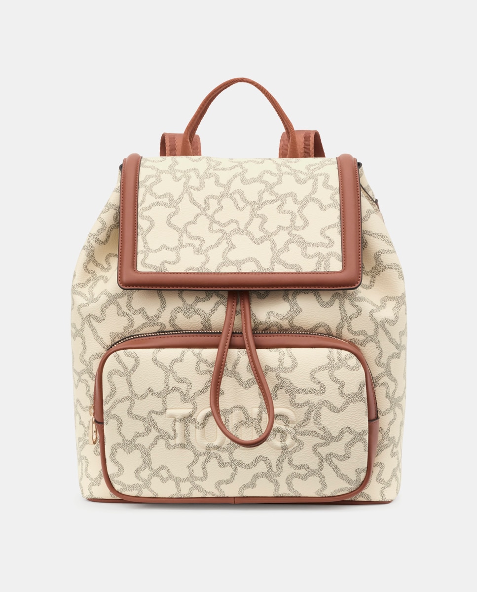 Mochila Estampada com Aba e Botão Magnético - Bege Bege-1