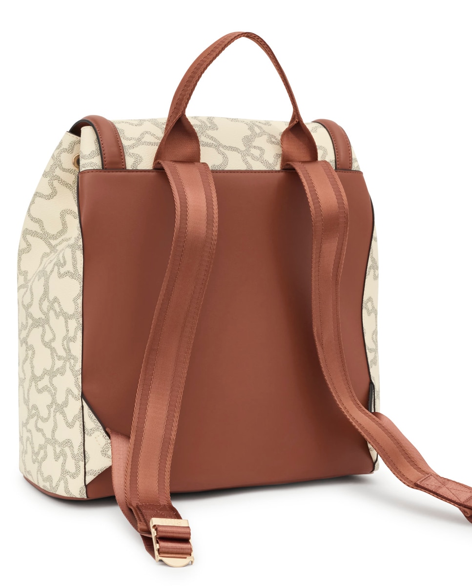 Mochila Estampada com Aba e Botão Magnético - Bege Bege-2