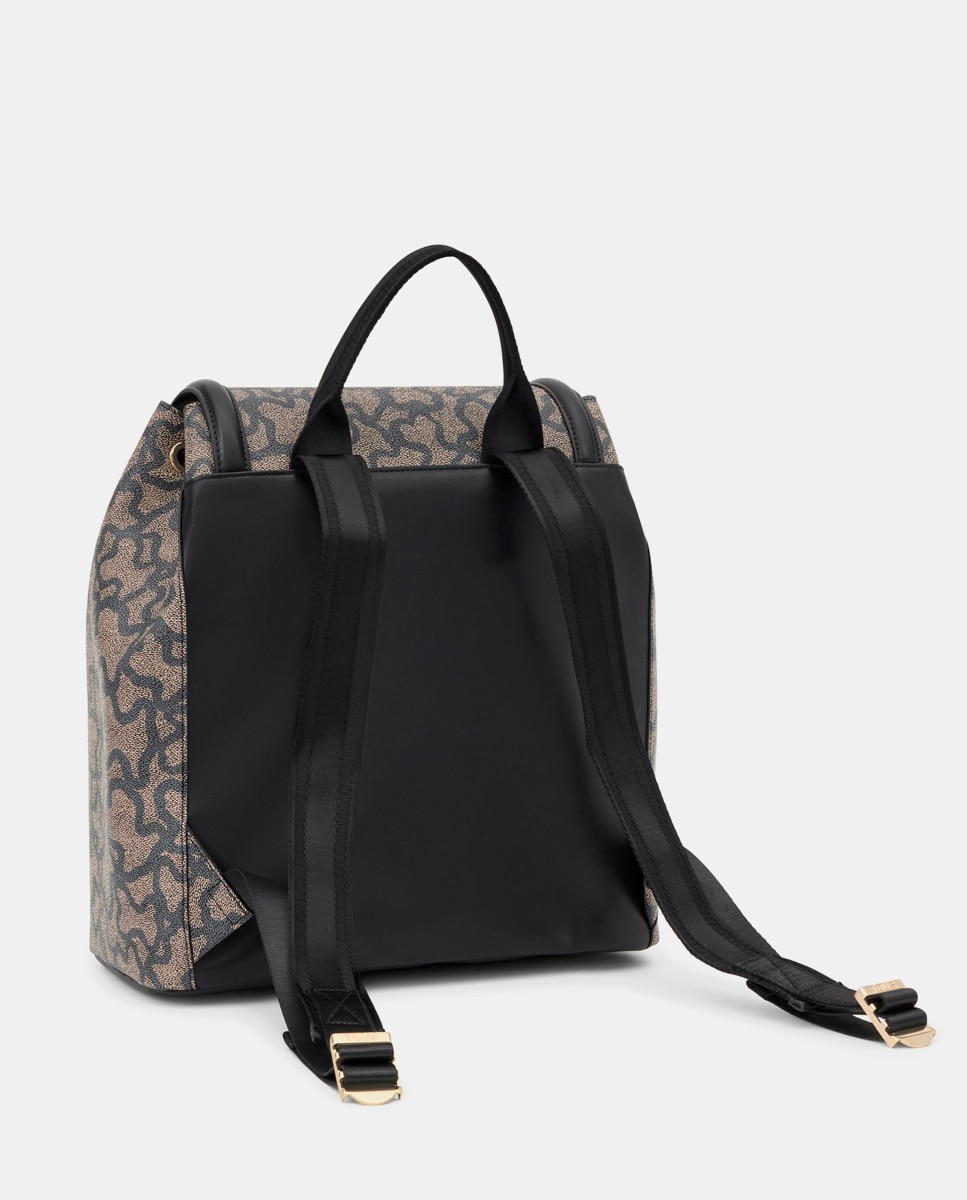 Mochila Estampada com Aba e Botão Magnético - Preto Preto-2