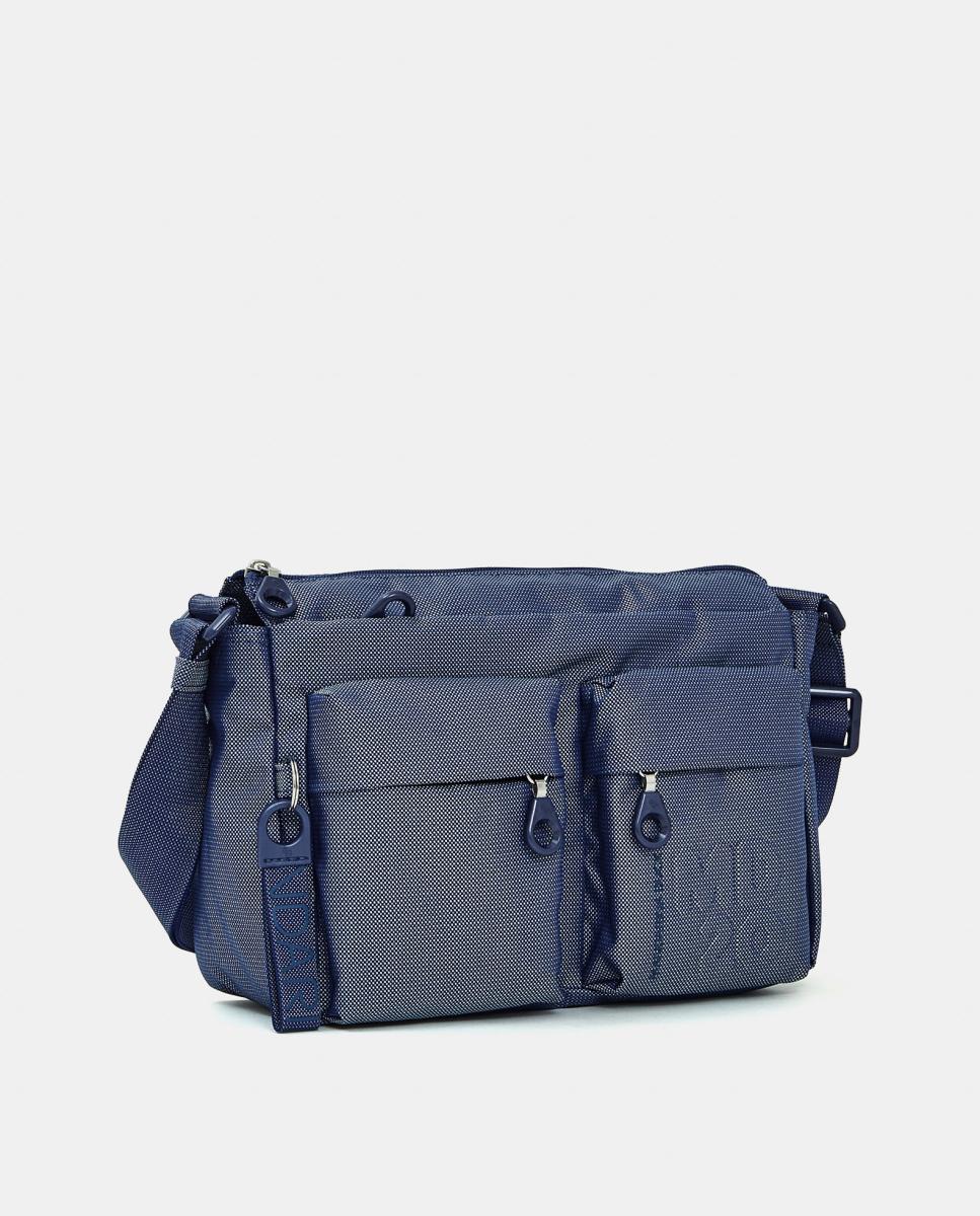 Mala a Tiracolo em Tecido Multibolsos Azul-claro-2