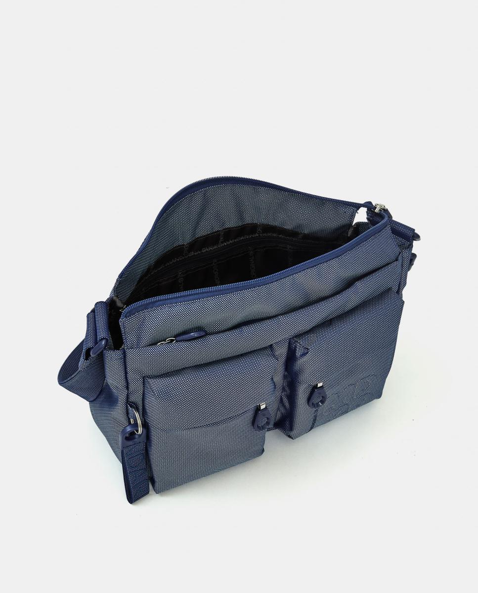 Mala a Tiracolo em Tecido Multibolsos Azul-claro-4