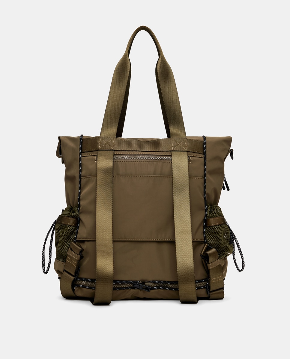 Mochila Grande Multiposições de Nylon Verde-escuro-3