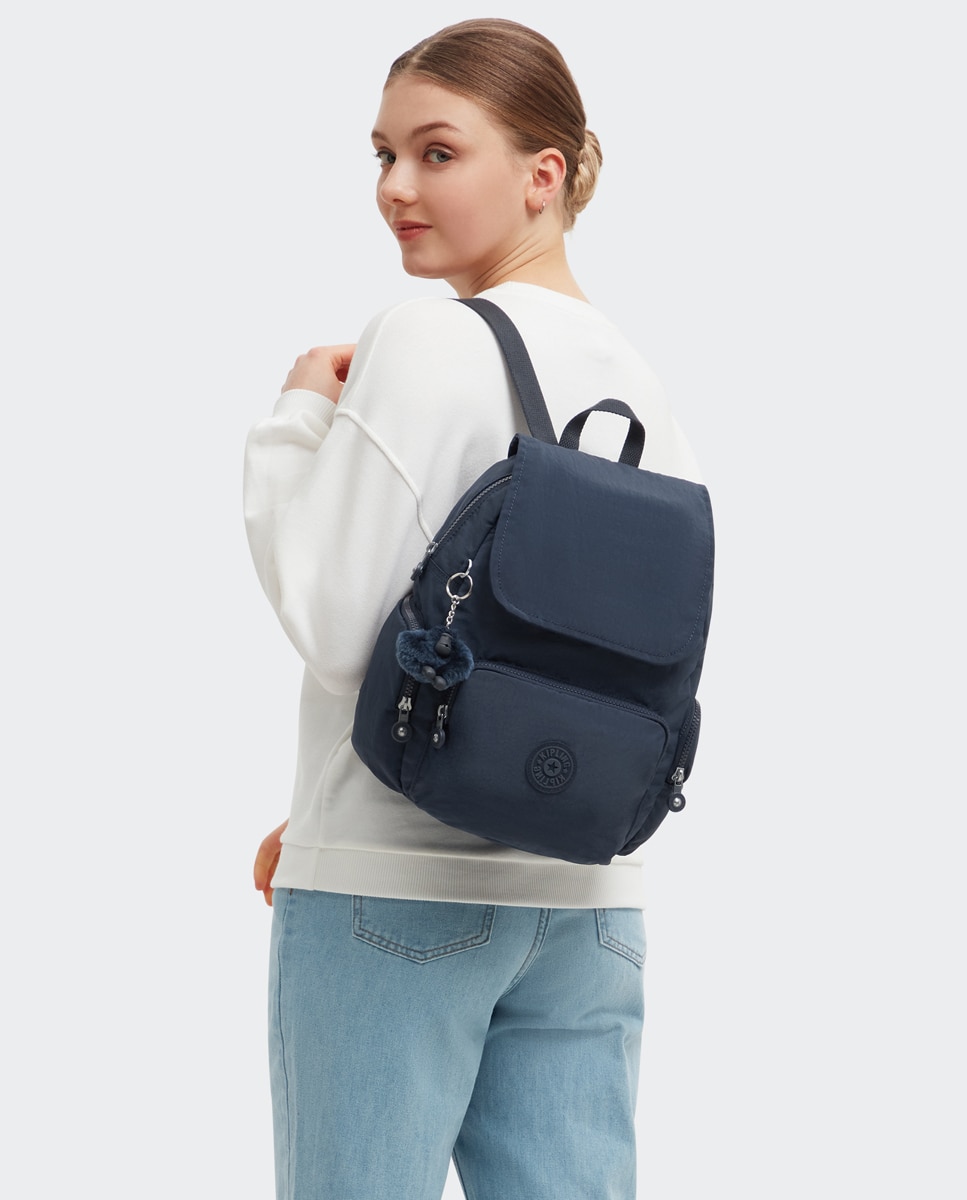 Mochila pequeña con bolsillos y correas ajustables - Kipling - Beige Azul marino-2