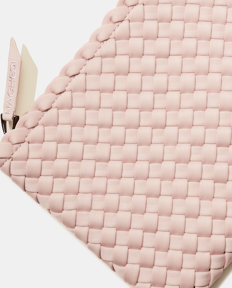 Mala Tipo Tote Pequena Entrançada com Alça de Tiracolo Amovível Rosa-4