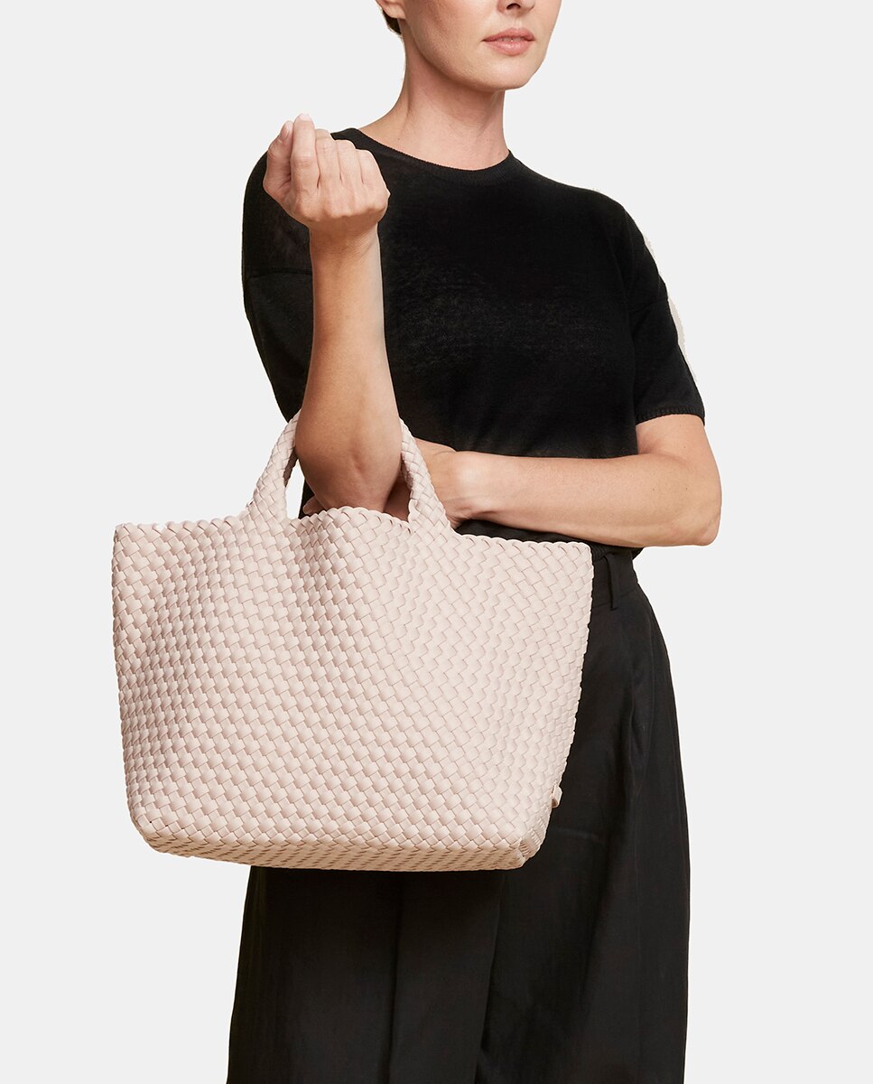 Mala Tipo Tote Média Entrançada Rosa-5