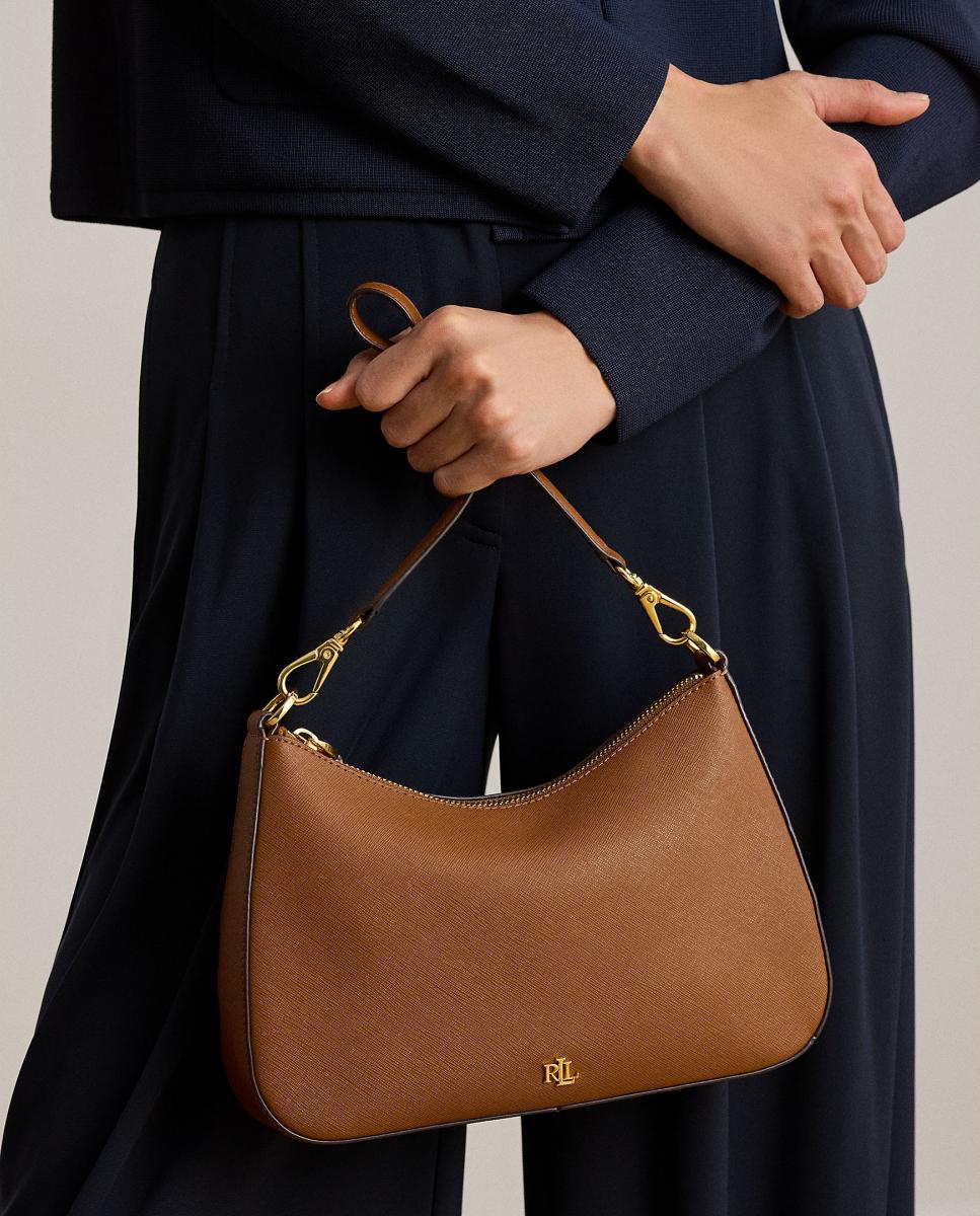 Mala Hobo Média Danni com Logótipo Metálico e em Pele - Camel Camel-8
