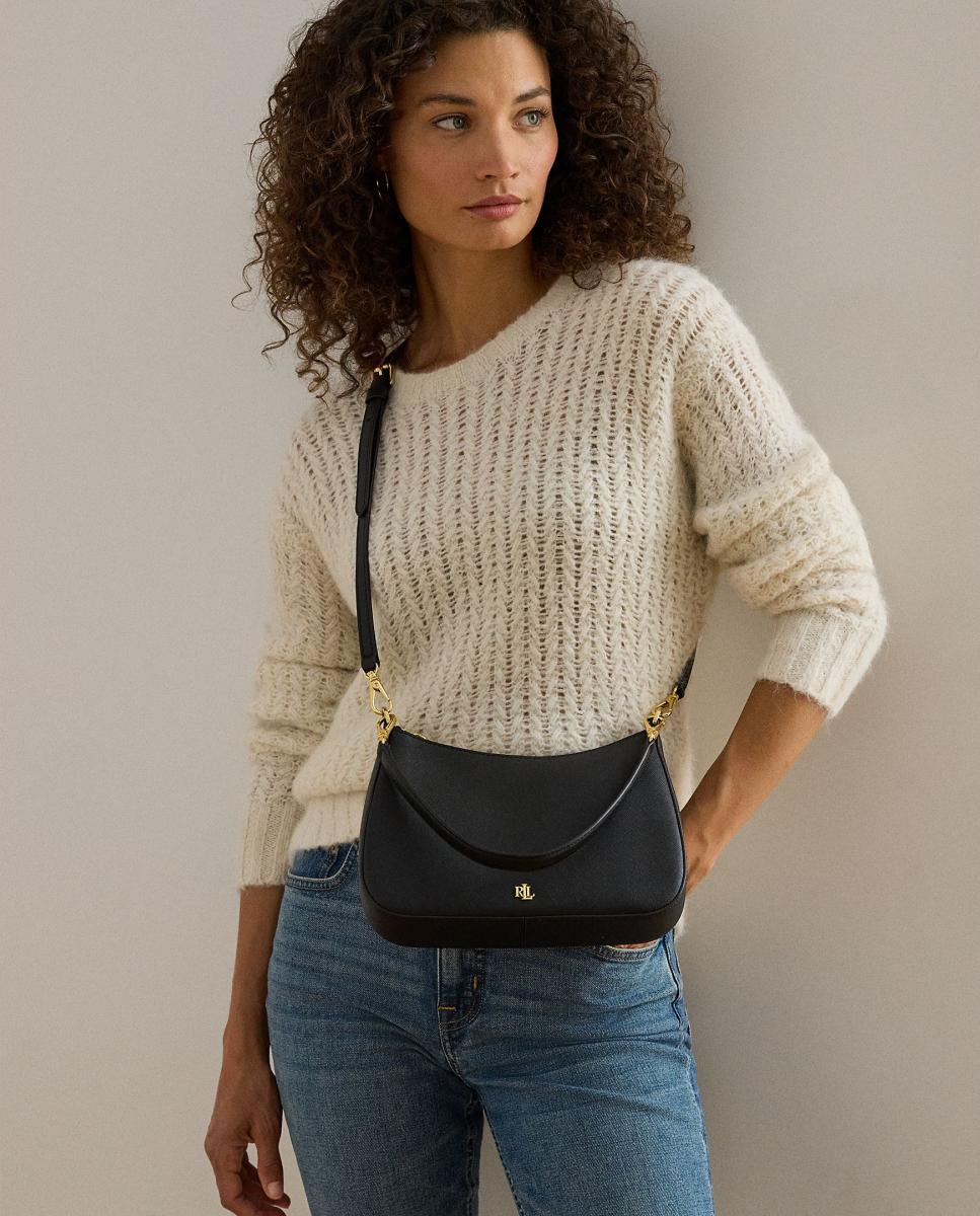 Mala Hobo Média Danni com Logótipo Metálico e em Pele - Preto Preto-9