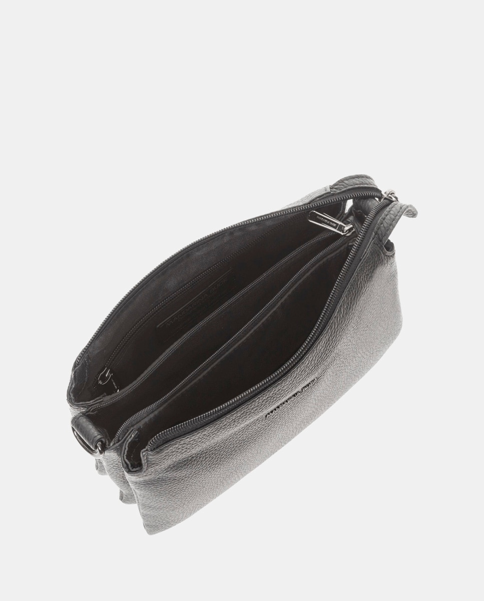Mala a Tiracolo em Pele com Fole Triplo - Preto Preto-5