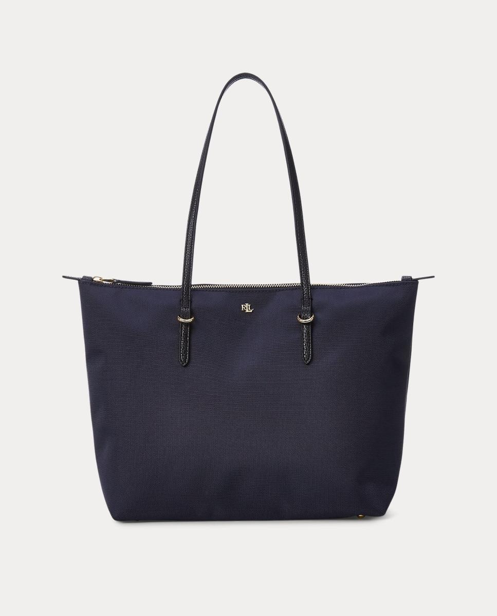 Mala Tipo Tote Média Keaton com Fecho de Correr e em Nylon - Azul-Marinho Azul-marinho-1
