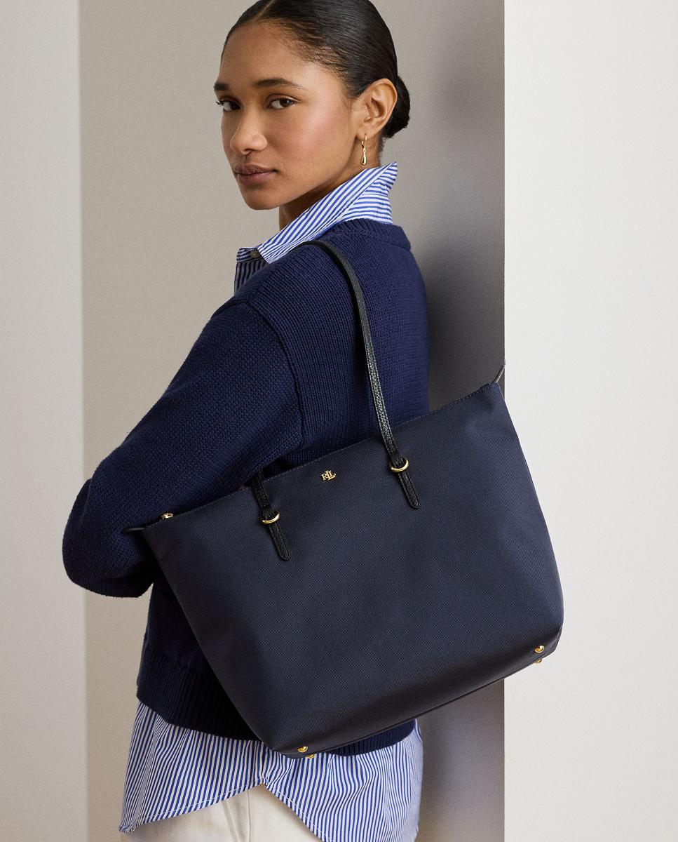 Mala Tipo Tote Média Keaton com Fecho de Correr e em Nylon - Azul-Marinho Azul-marinho-7