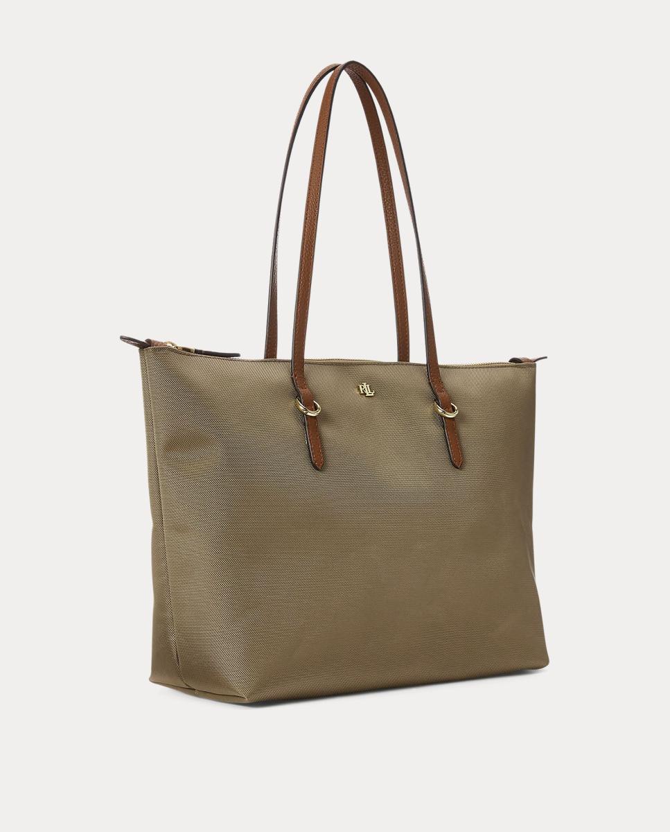 Mala Tipo Tote Média Keaton com Fecho de Correr e em Nylon - Camel Camel-3