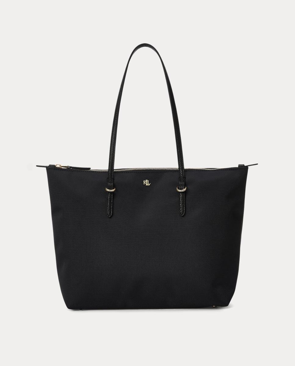 Mala Tipo Tote Média Keaton com Fecho de Correr e em Nylon - Preto Preto-1