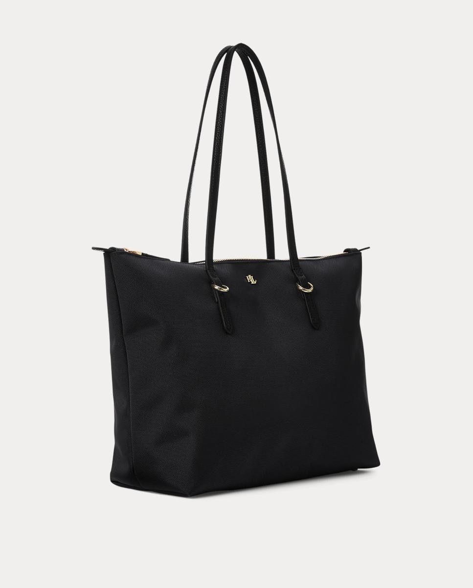 Mala Tipo Tote Média Keaton com Fecho de Correr e em Nylon - Preto Preto-3