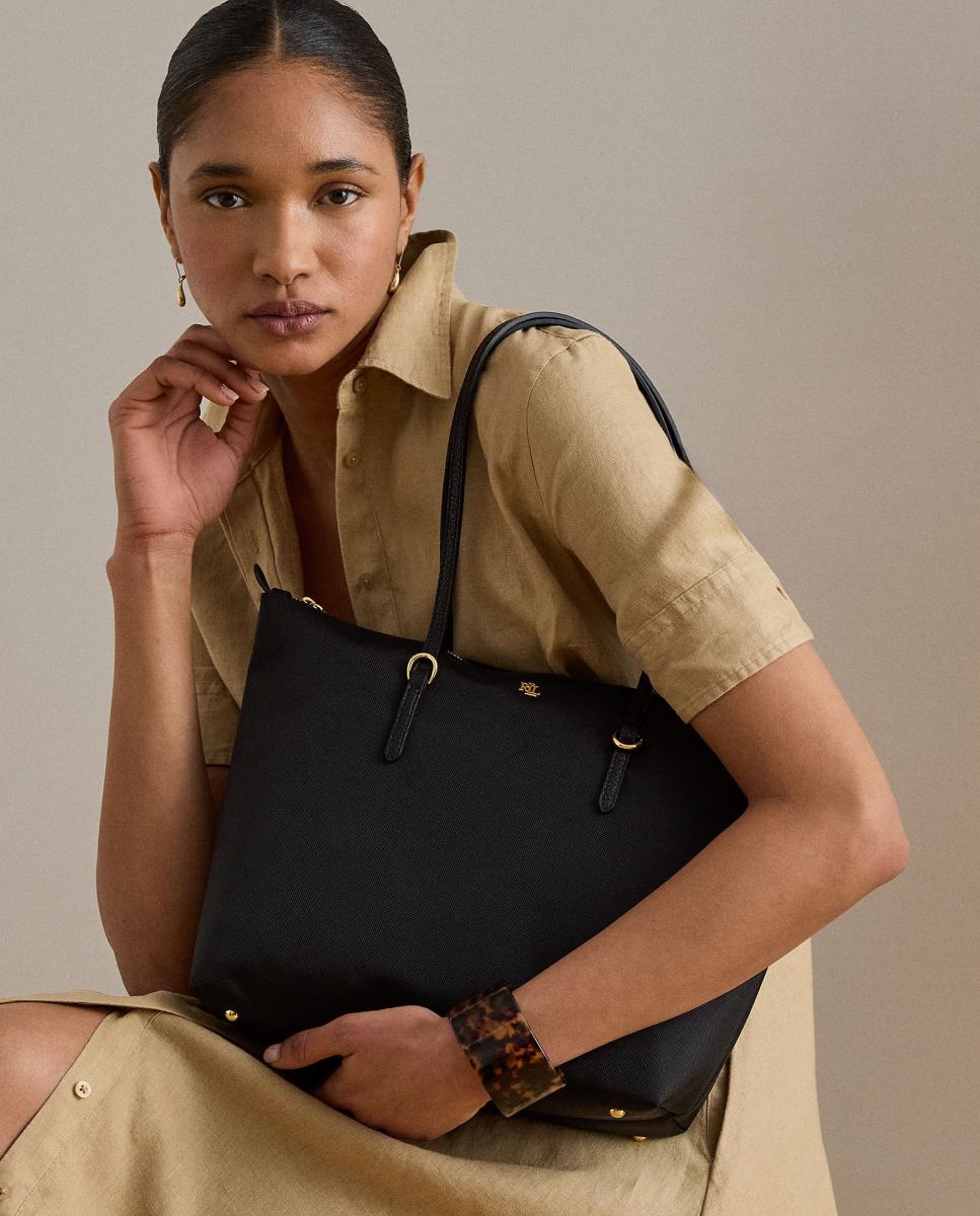 Mala Tipo Tote Média Keaton com Fecho de Correr e em Nylon - Preto Preto-7