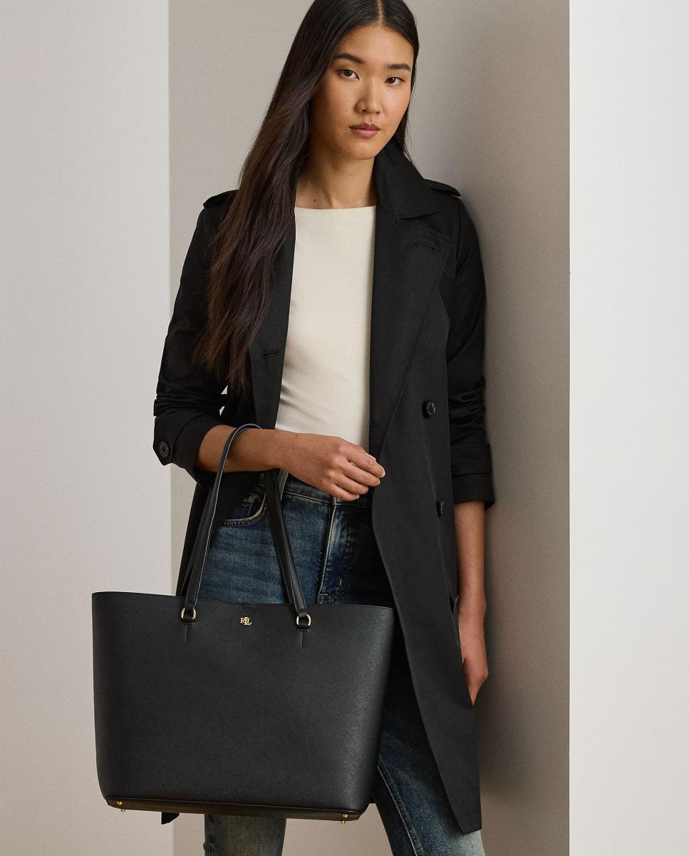 Mala Tipo Tote Grande de Pele Karly Mosquetão - Preto Preto-7