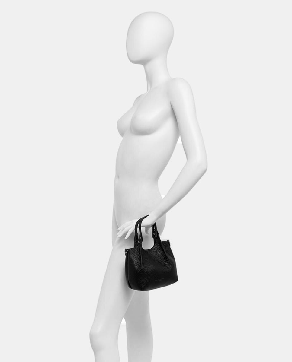 Mala Hobo com Alça de Tiracolo e em Pele de Bovino - Preto Preto-2