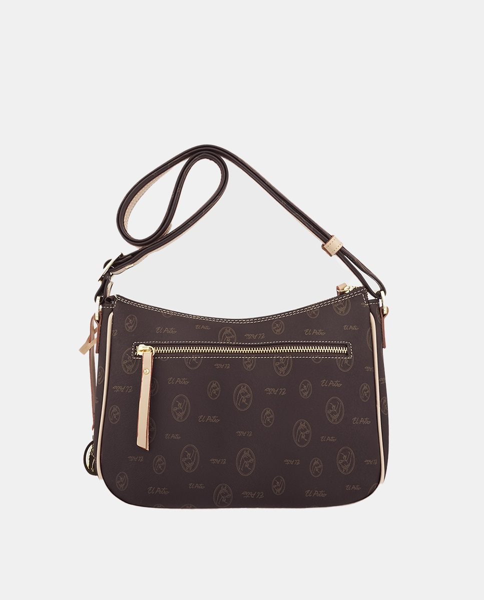 Mala a Tiracolo Média com Estampado de Logótipos e Bolso à Frente - Castanho Castanho-3