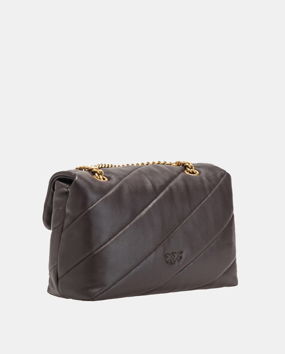 Mala a Tiracolo Classic Love Média com Aba e em Pele - Preto Preto-3