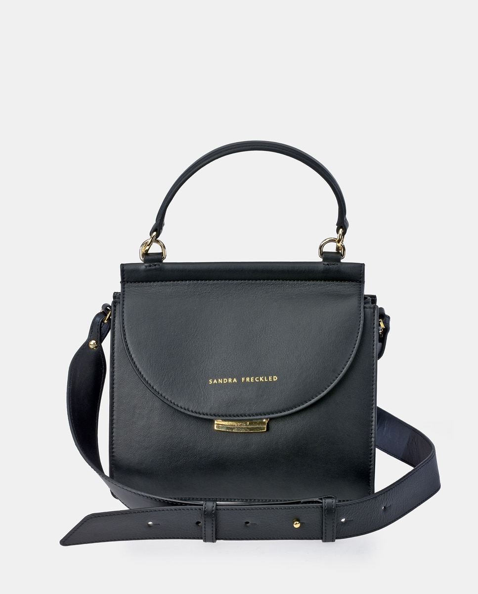 Bolso de mano con solapa en piel lisa - Sandra Freckled - Negro Negro-1