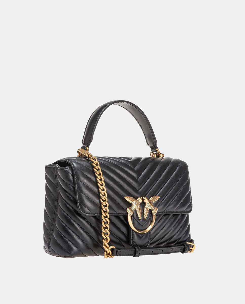 Mala a Tiracolo Love Lady Puff Classic com Aba e em Pele - Bege Preto-1