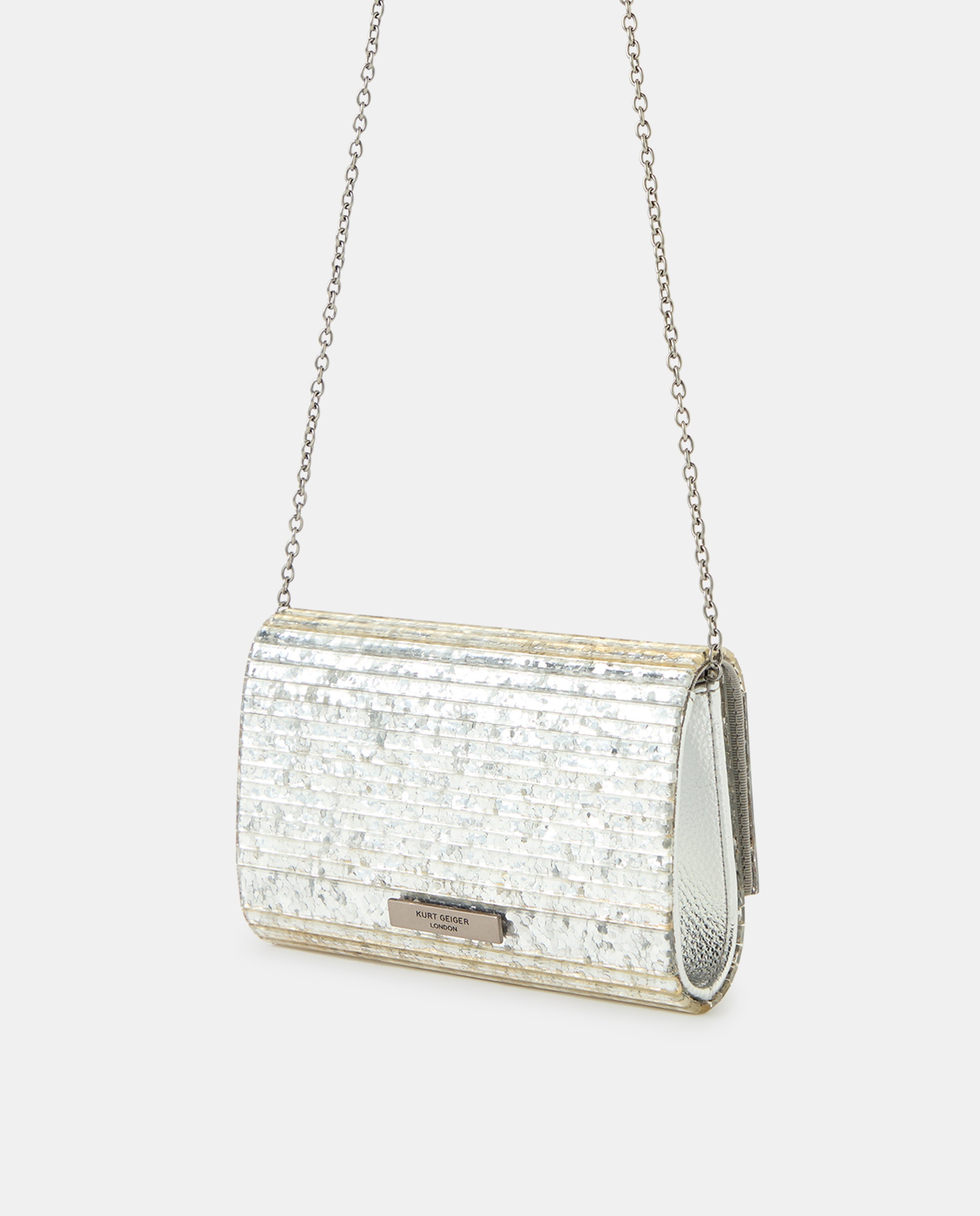 Mala Clutch de Festa com Corrente - Prateado Metalizado Prata-2