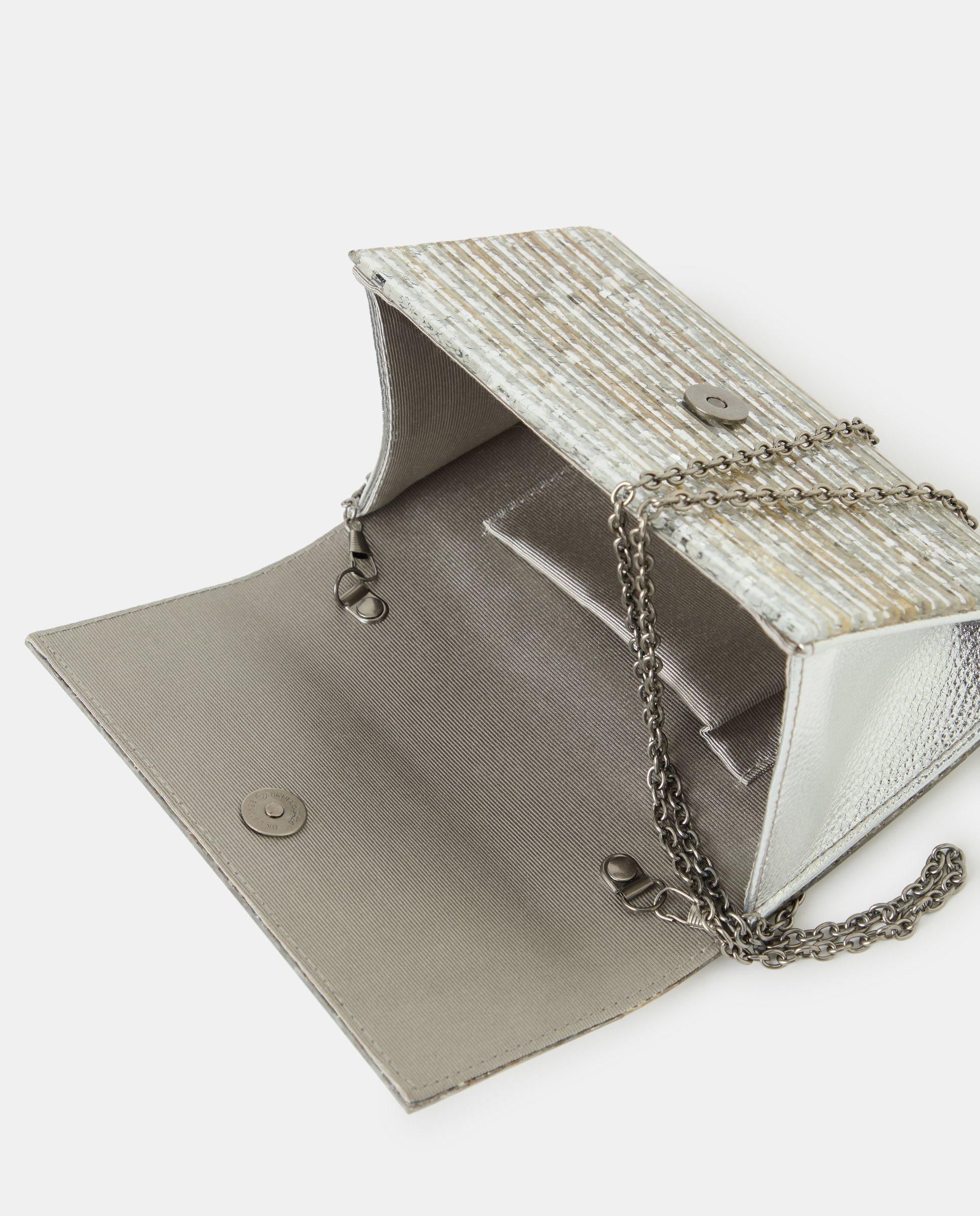 Mala Clutch de Festa com Corrente - Prateado Metalizado Prata-3