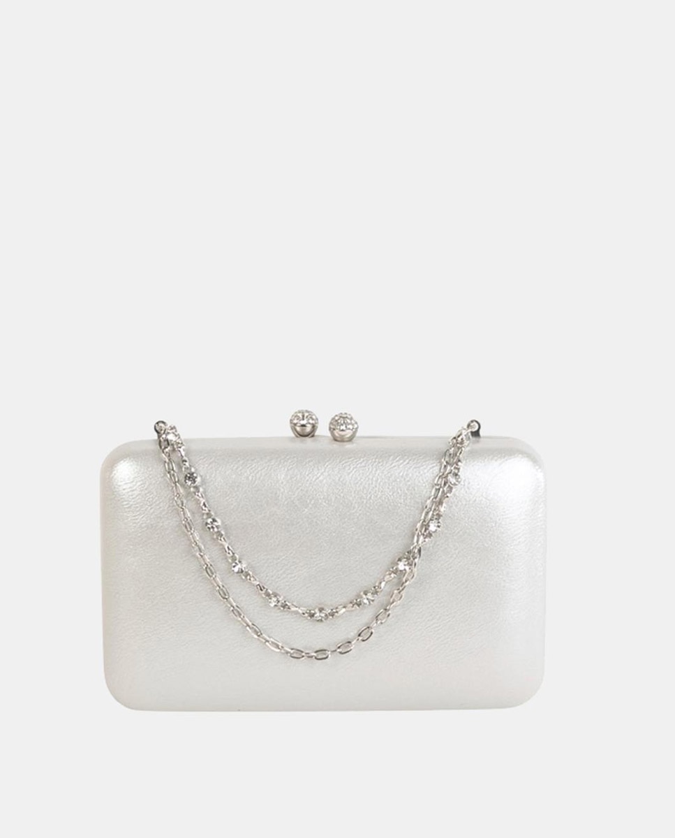 Mala Clutch em PU com Fecho Metálico Prata-1
