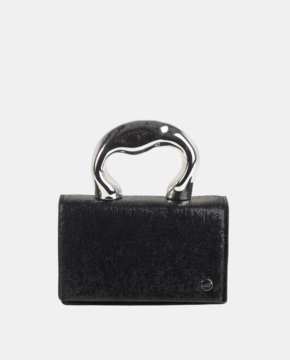 Mala de Mão com Aba em PU com Efeito de Réptil Preto-1