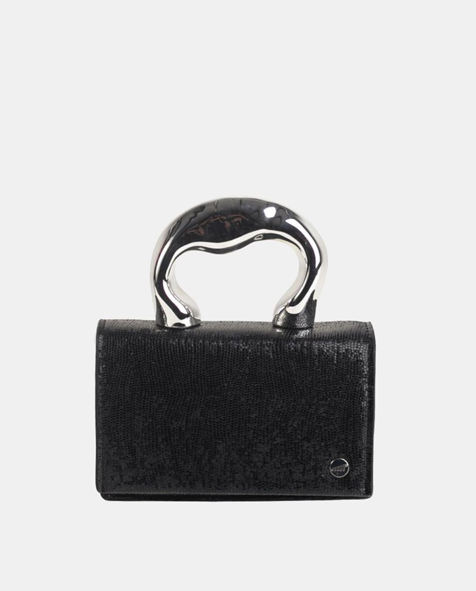 Mala de Mão com Aba em PU com Efeito de Réptil Preto-1