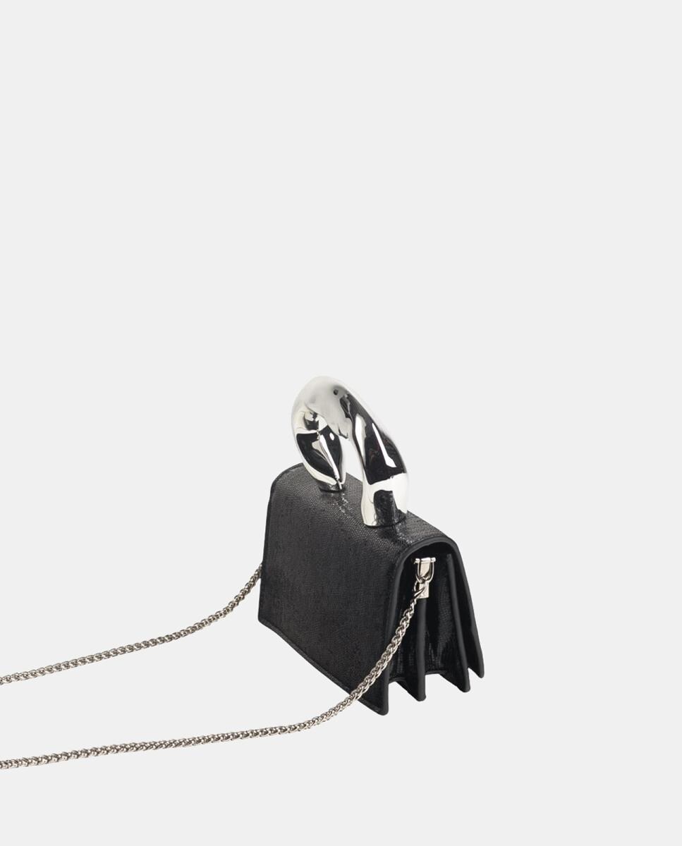 Mala de Mão com Aba em PU com Efeito de Réptil Preto-2