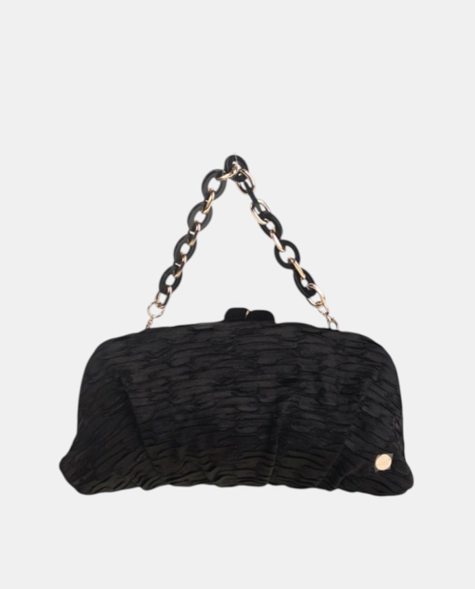 Mala Clutch de Cetim com Textura Preto-1