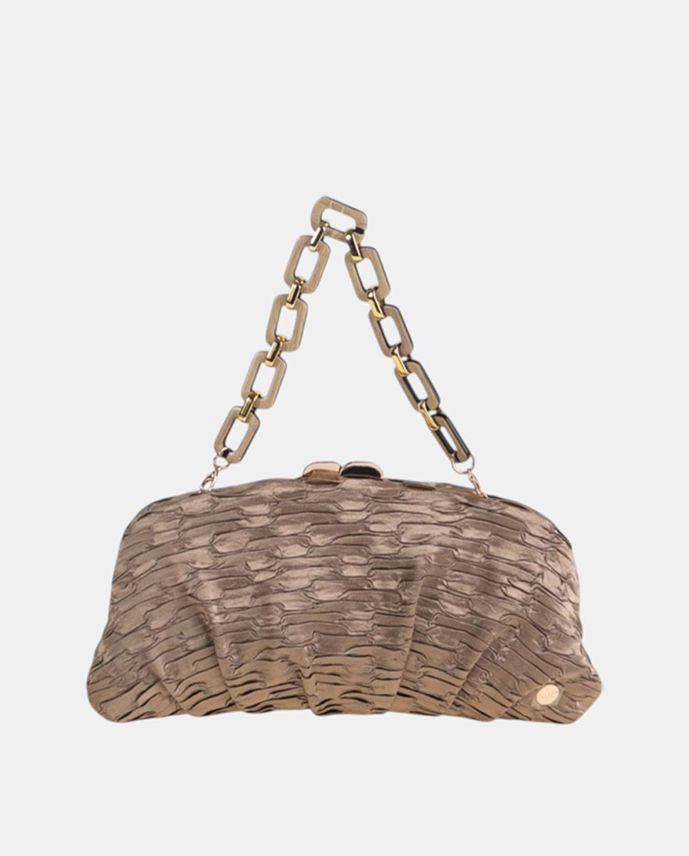 Mala Clutch de Cetim com Textura Bege-1