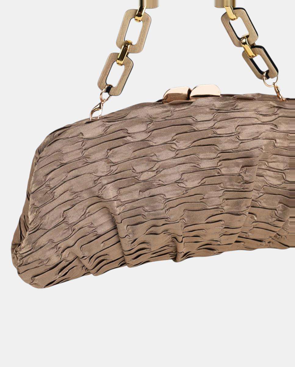 Mala Clutch de Cetim com Textura Bege-3