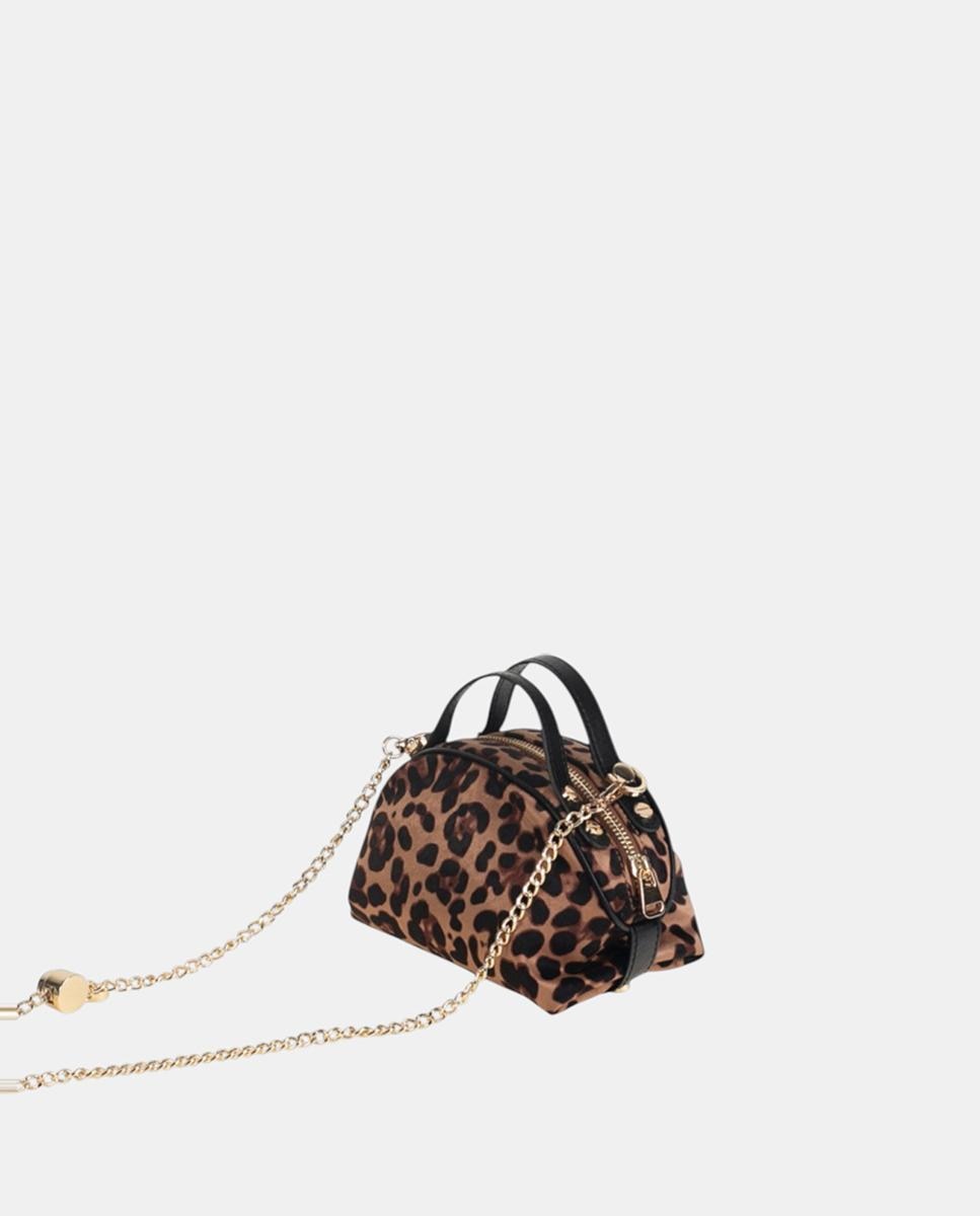Mala de Mão em Animal Print de Leopardo com Fecho de Correr Metálico Castanho-2