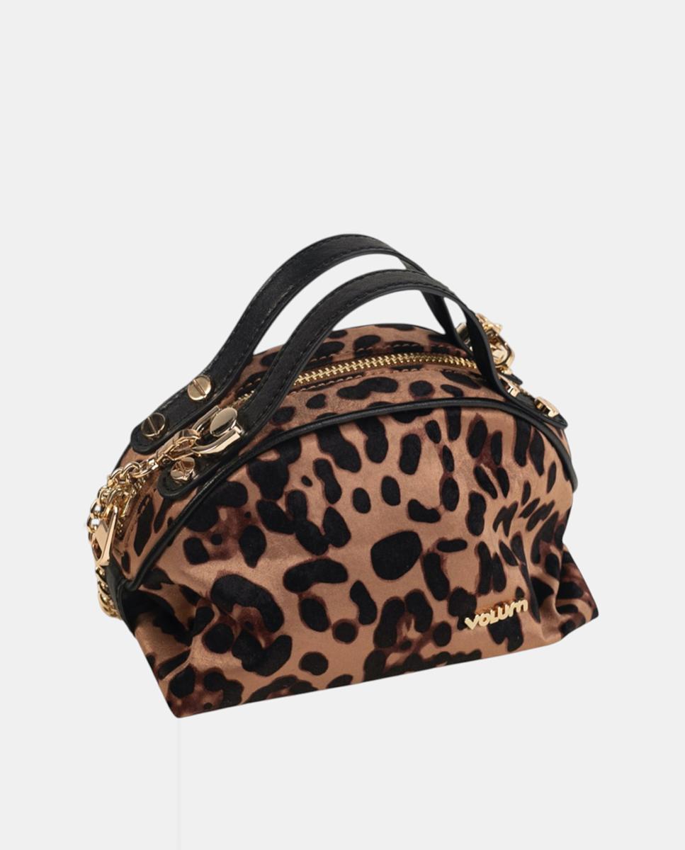 Mala de Mão em Animal Print de Leopardo com Fecho de Correr Metálico Castanho-3