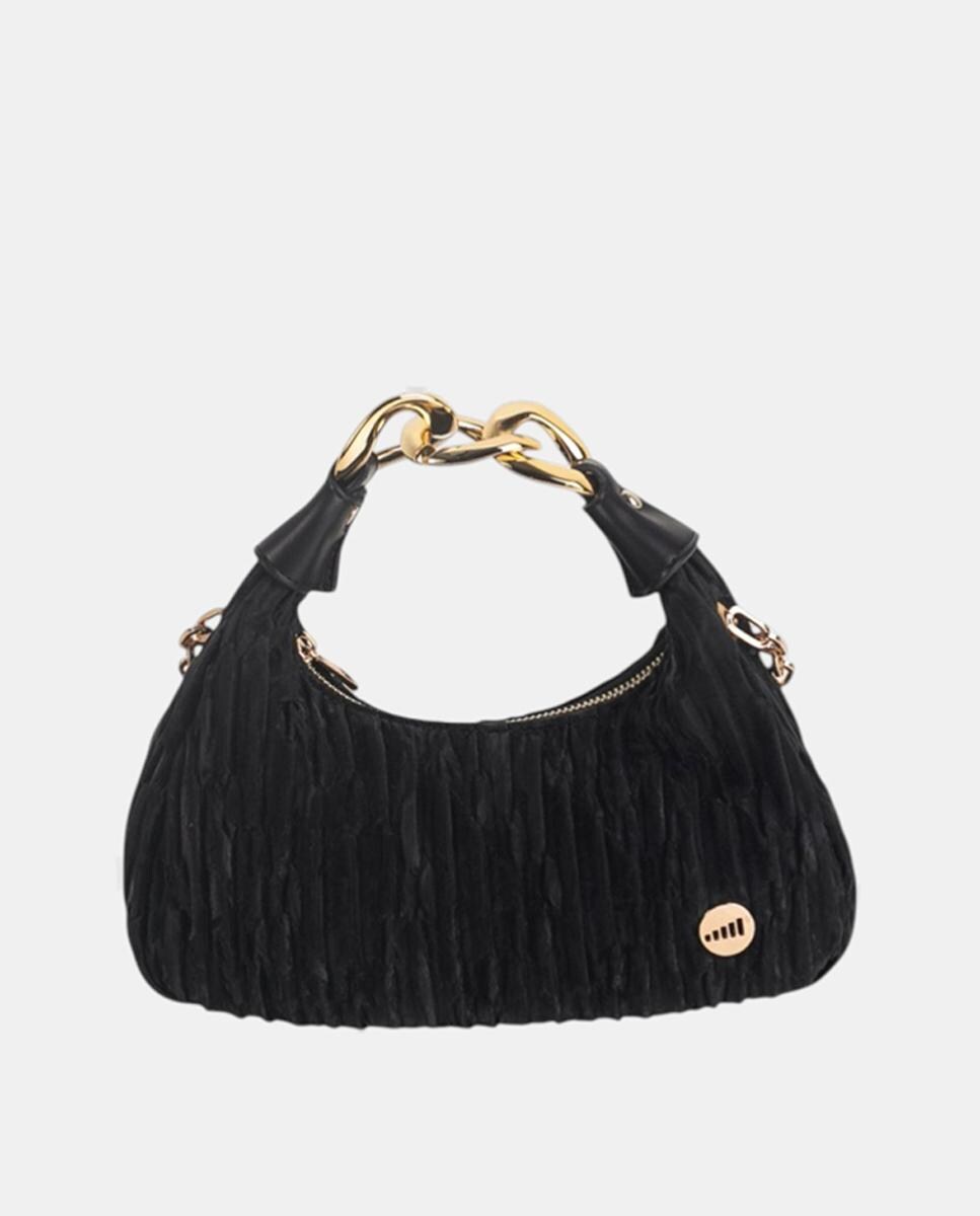 Mala de Mão em Tecido às Pregas com Textura e Fecho de Correr Metálico Preto-1