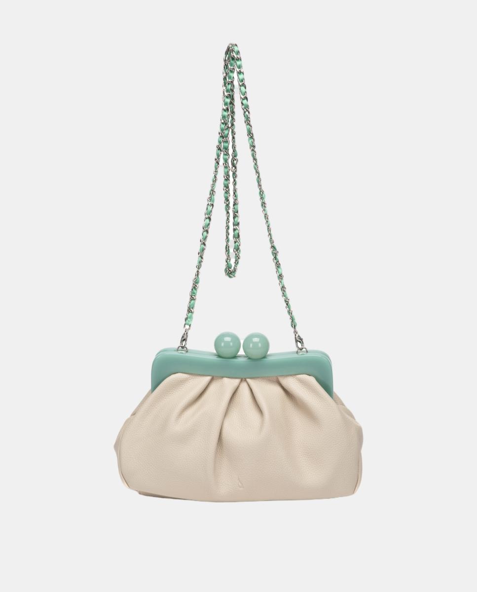 Mala Clutch de Festa com Fecho Metálico Bege-3