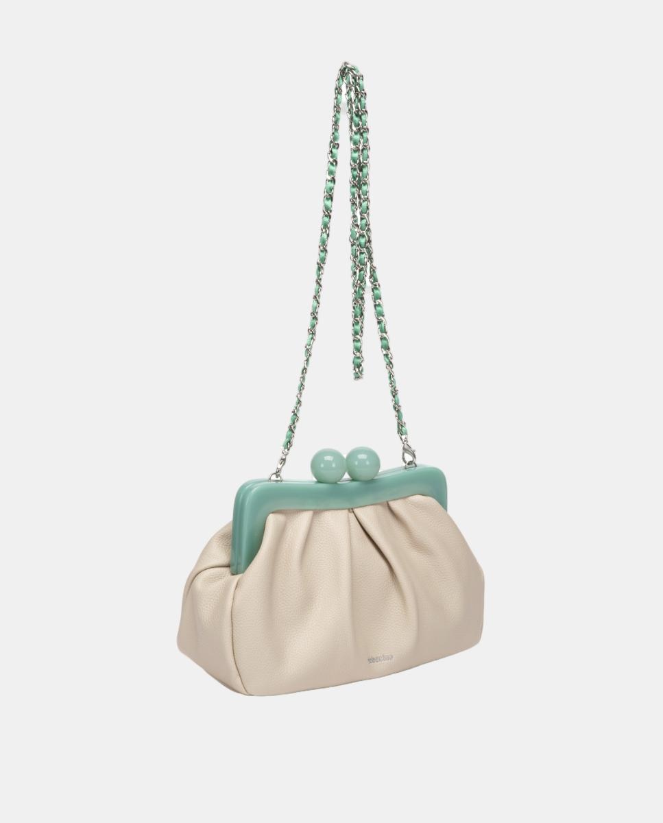 Mala Clutch de Festa com Fecho Metálico Bege-4