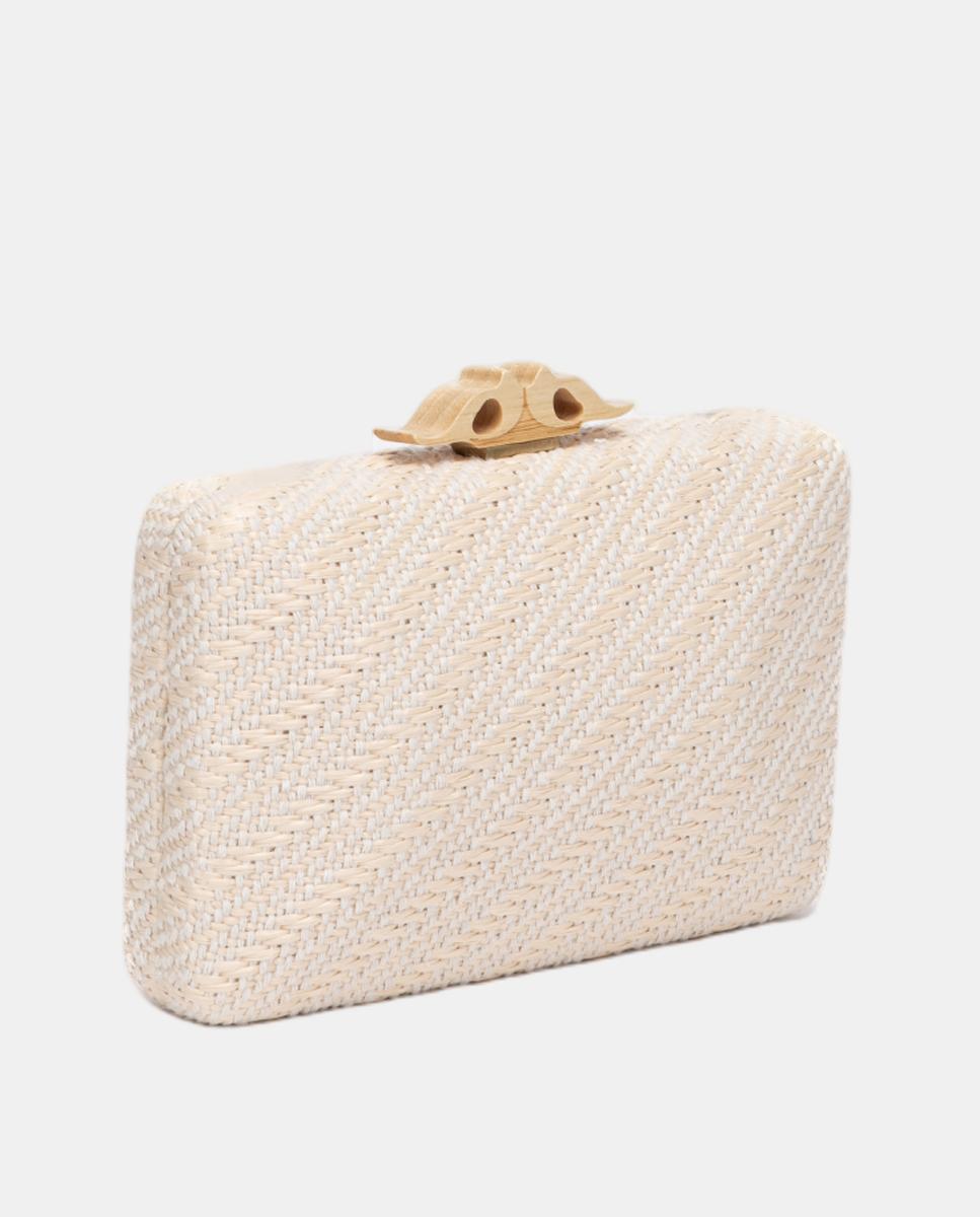 Mala Clutch de Festa com Fecho de Madeira Bege-2