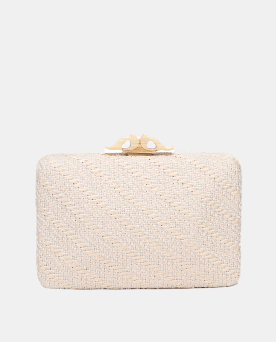 Mala Clutch de Festa com Fecho de Madeira Bege-3